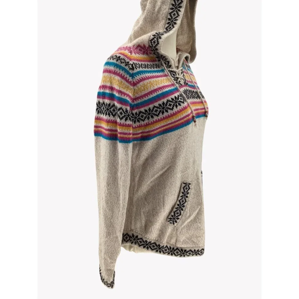 Kiss My Alpaca Multicolor Knit Hoodie Pullover Sweater Lace-Up Neck Women Size M - Picture 3 of 8